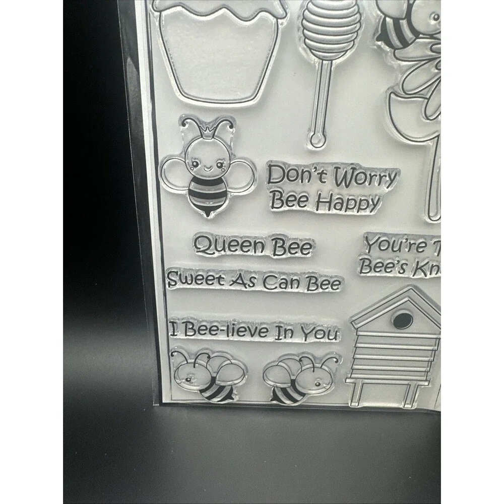 The Hedgehog Hollow 6x8 photopolymer stamp set Bee Hive Happy Honey Jar